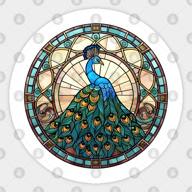 Stained Glass Peacock #2 Sticker by Chromatic Fusion Studio